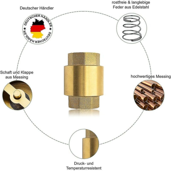1 1/2 tommer tilbageslagsventil lavet af kraftig messing af høj kvalitet, rustfri og lækagesikker til en pumpe, springvand, vaskemaskine, have, regnvandstønder, B
