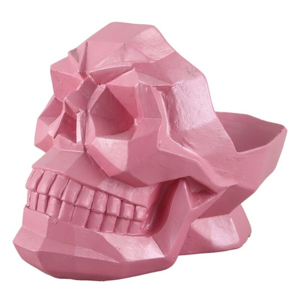 3D Hodeskalle Resin Oppbevaringsboks Figur Skjelett Ornament Holder Stasjonær Sminkearrangør Smykkeskrin Hjemmedekor Rosa