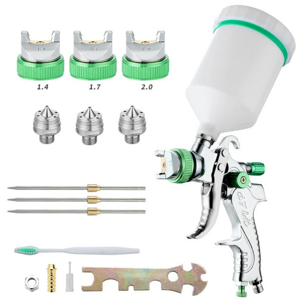 Professionell högtrycksfärgspruta kit luftfärgspruta pneumatisk färgspruta HVLP gravitationsmatad spruta 600CC 1.4MM/1.7MM/2.0MM 3 storlekar munstycken