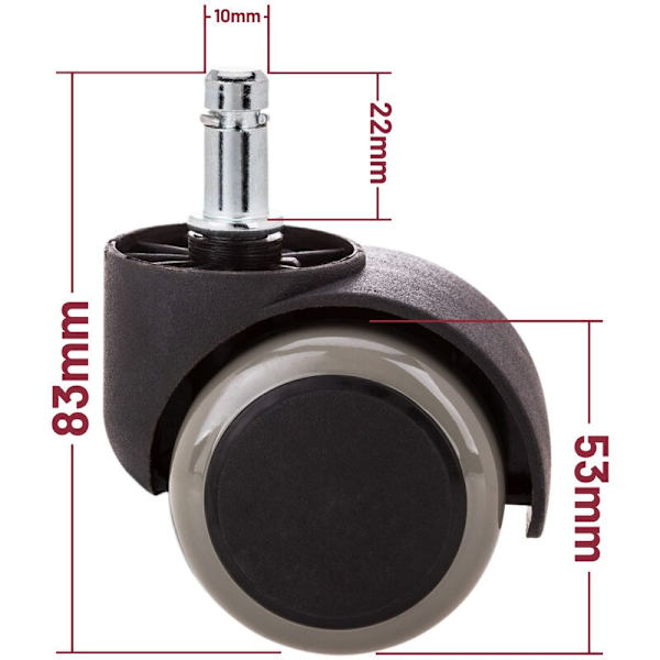 Svänghjul i nylon och PVC utan broms 50 mm M10 grå färg (set om 5)
