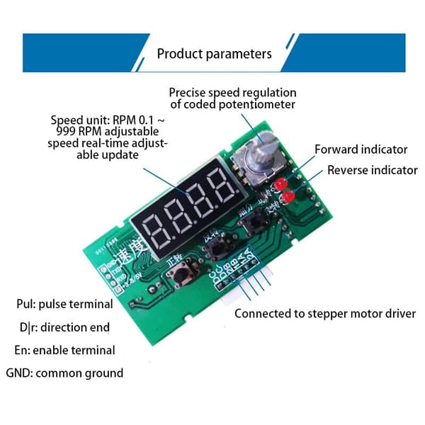 Justerbar Reversibel Hastighed ​​Rotationshastighed Display Stepper Motor Driver Controller Board