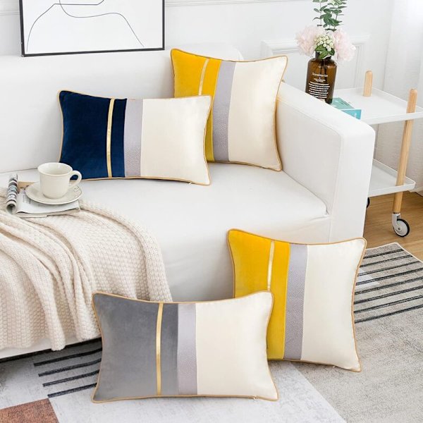 Moderne Rektangulære Putetrekk Dekorative Solide Lange Putesett for Sofa Benk Soverom Bilstol Blå 30x50cm
