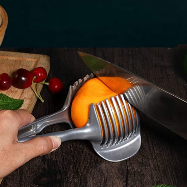 Sitron skiveholder tomat fruktkutter rund med håndtak kjøkken bakkekutting sitron mat holder