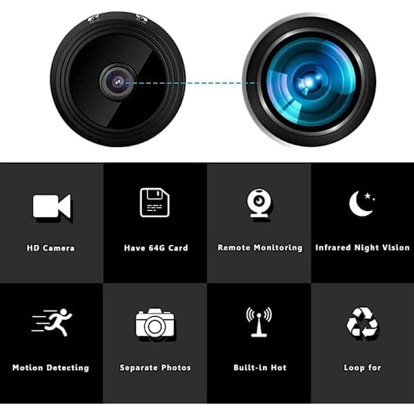 Mini dold WiFi IP-kamera trådlös Full HD 1080P, Mikro barnvakt kameraövervakning med infraröd nattseende och rörelsedetektering, inomhus/utomhus