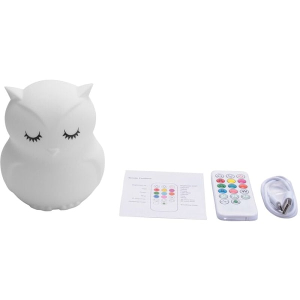 Ugle LED Nattelys Touch Sensor Fjernbetjening 9 Farver Justerbar Timer Genopladelig Silikone Lampe