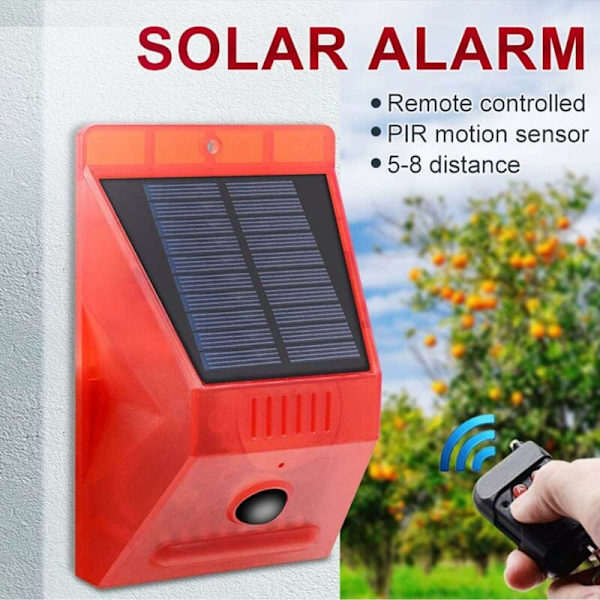 ChunHee Solcellslarmlampa med Fjärrkontroll Rörelsesensor Utomhus Alarm Ljusstark 129db Ljud Belysning Säkerhetssiren IP65 Vattentät Skydd