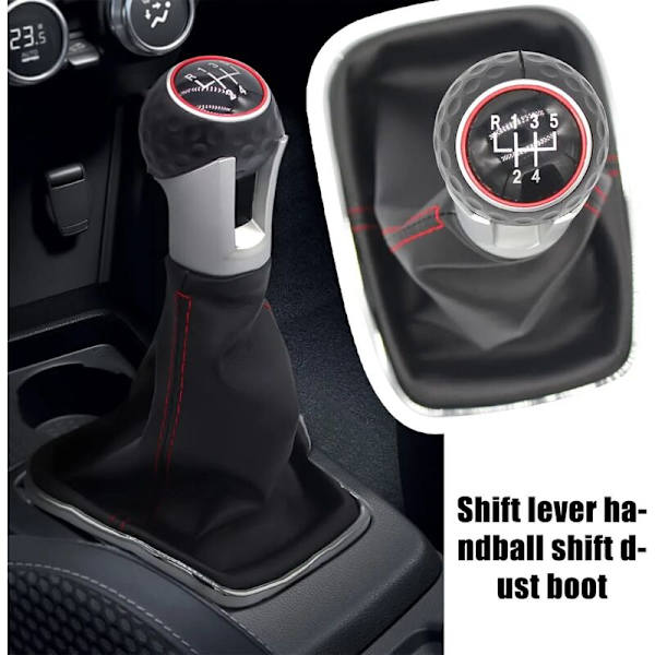 5-växlad växelspaksknopp med växelspaksdamask kompatibel med VW Golf 4 IV 1J0711113, Ø 12mm Svart Röd Sömnad, Plug-Play Reservdel