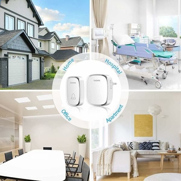 Trådlös Dörrklocka Utomhus Vattentät med Batteri, 300M Klockräckvidd med LED-blixt, 36 Melodier, 4 Volymnivåer, 1 Strömadapter