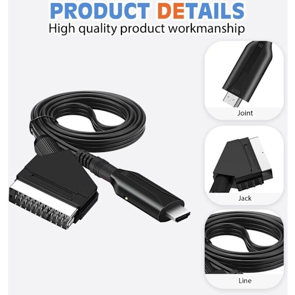 SCART til HDMI-kabel - SCART til HDMI-adapter - Alt i én SCART til HDMI 1080p/720p lyd-videokonverter,