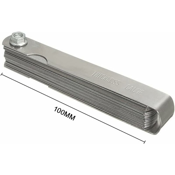 Tykkelsesmåler i stål med 32 blad - Dobbelt merking med metrisk og tomme, for måling av klar bredde/tykkelse