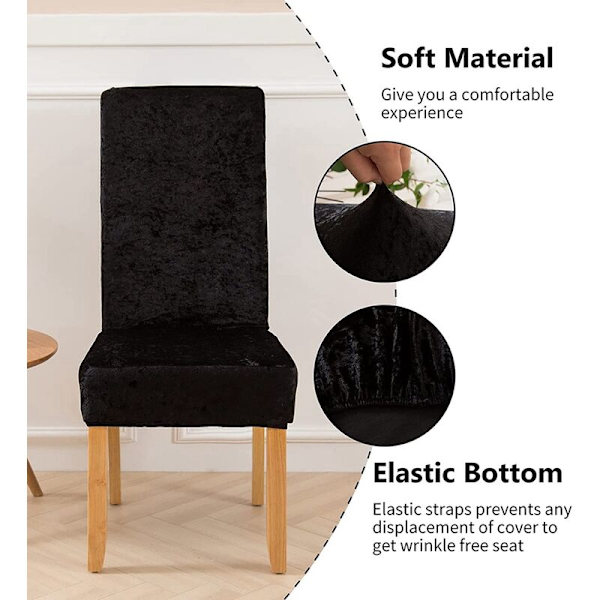 Set med 6 høye stolseter i stretch fløyel, spisebordstoltrekk, stolbeskytter for bryllup, fest, kjøkken