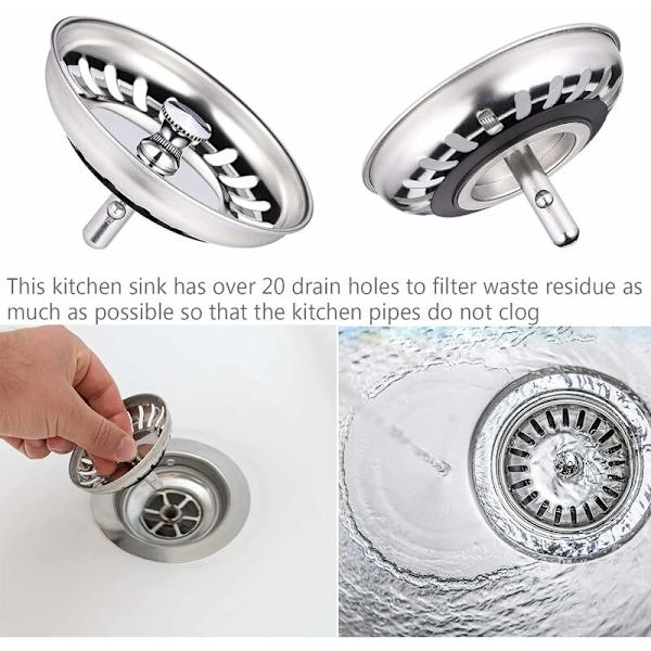 Kjøkkenvask sil, vaskepropp, rustfritt stål vask sil, INOX vaskepropp, kompatibel med de fleste vasker (diameter: 78mm)
