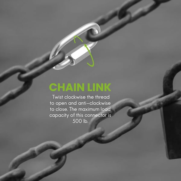 12 st Serie Rostfritt Stål 4MM Länkkedjekoppling, Högpresterande D-formad Lås för Karabiner, Max Last 500 lbs
