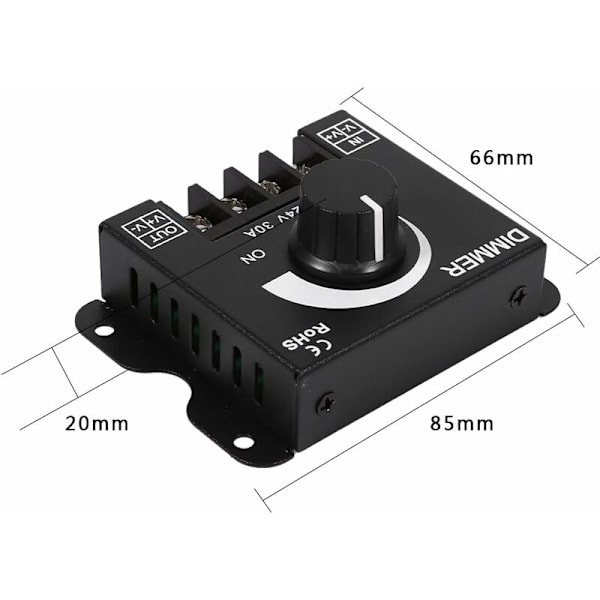 Bredt udvalg af dæmpningskontakt, ON/OFF-kontakt med sort aluminiumhus, maks. 30A dæmper, skiftecontroller til LED-strimmel enkelt farve (DC1224V)