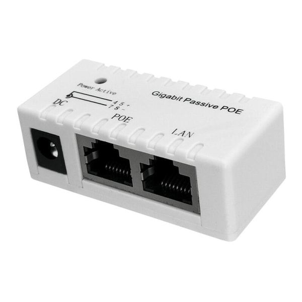 Power over Ethernet-injektoradapter for POE-splitter for LAN-nettverk (hvit)