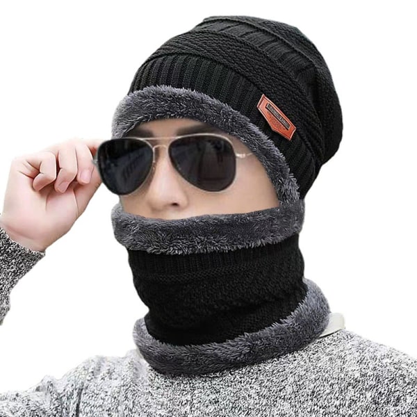 Miesten talvineulottu hattu sametilla lämmin kaulahuivi integroitu hattu paksunnettu villahattu naisille kylmäsuojalla