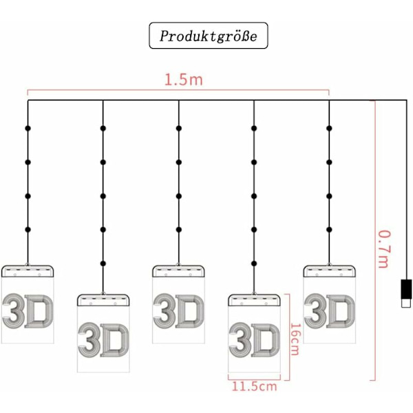LED USB-lysstreng, 3D Julepynt, Festlige Dekorationslys, Dekorative Julelys, Feelygter med LED [Energiklasse E]