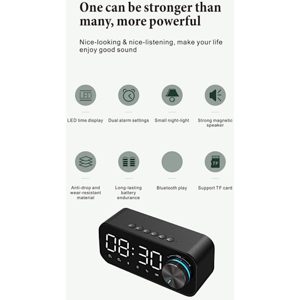 Bluetooth 5.0 LED-herätyskellokaiutin, tukee FM-radiota TF-kortilla, USB-makuuhuone, LED-aika-näyttö