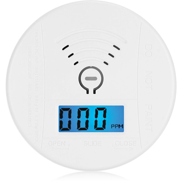 Mini Rund CO-sensor, 360° Koldioxiddetektor, Förgiftningsvarning, Ljud- och Ljusalarm med LCD-display