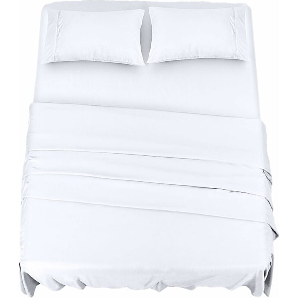 Polyesterimikrokuituvuodevaatesetti (4 osaa, valkoinen) - 1 fitted-lakan 150x200cm, 1 tasainen lakan 266x259cm ja 2 tyynyliinaa 50x75cm