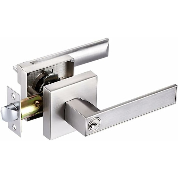 Dørhåndtak med lås, dørhåndtak i aluminiumlegering for bruk i soverom, garderobe, bod og kontor, låsestørrelse 60/70mm, firkantet, sølv