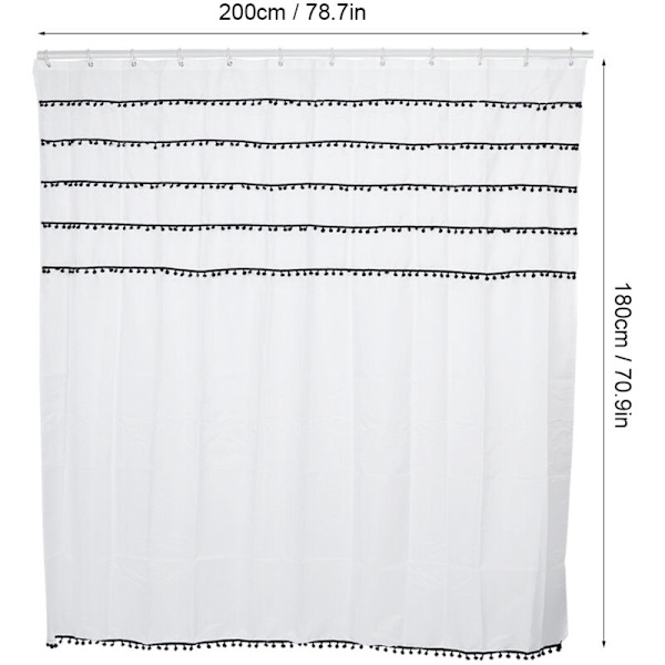Stilfuld sort og hvid polyester bruseforhæng vandtæt skimmelresistent 180x200cm