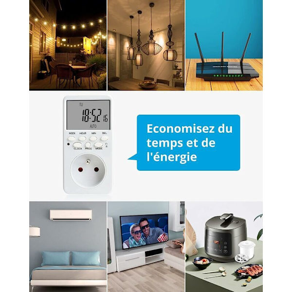 Digital Programmerbar Stikkontakt, Ugentlig Elektrisk Stikkontakt Timer med 20 Programmer, 24H Stikkontakt Timer med LCD Display Energibesparende til Hjemmet