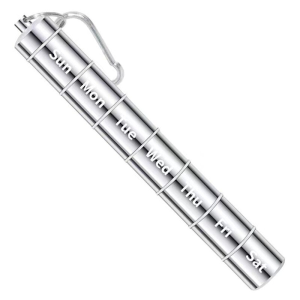 7 dagars veckovis pillerorganisatör, 7 separerbara fack pillerask i aluminiumlegering (silver)