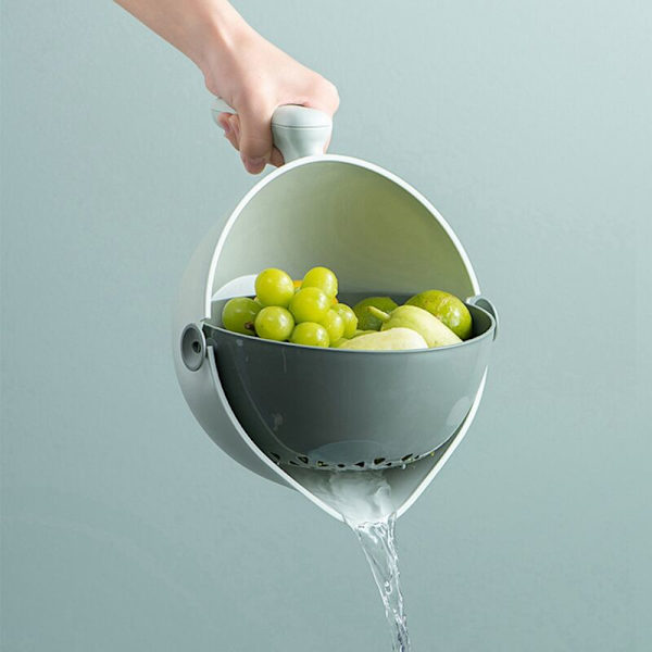 2 i 1 grønnsak fruktvask roterende sil dreneringskurv med håndtak, kjøkken frukt grønnsak rengjørings gadgets
