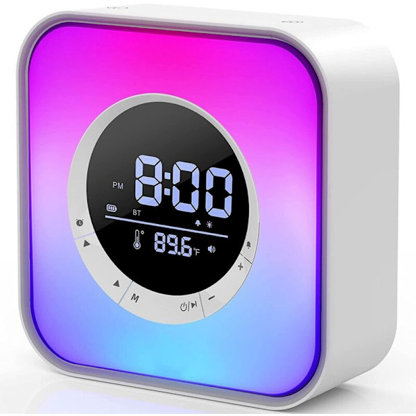 Bluetooth Nattlampa Högtalare Digital Väckarklocka Bordlampa Sängbord med 10 Färger Dimbar