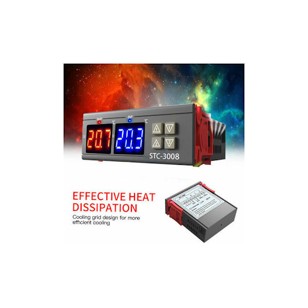 Dobbel digital display termostat temperaturregulator med dobbel NTC probe reléutgang, DC 24V - DC 24V