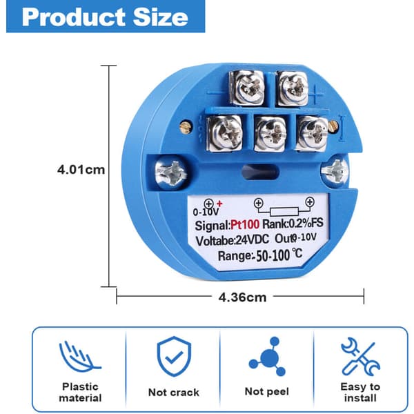 RTD PT100 DC24V Temperatur Transmitter minus 50 100 grader output 0-10V
