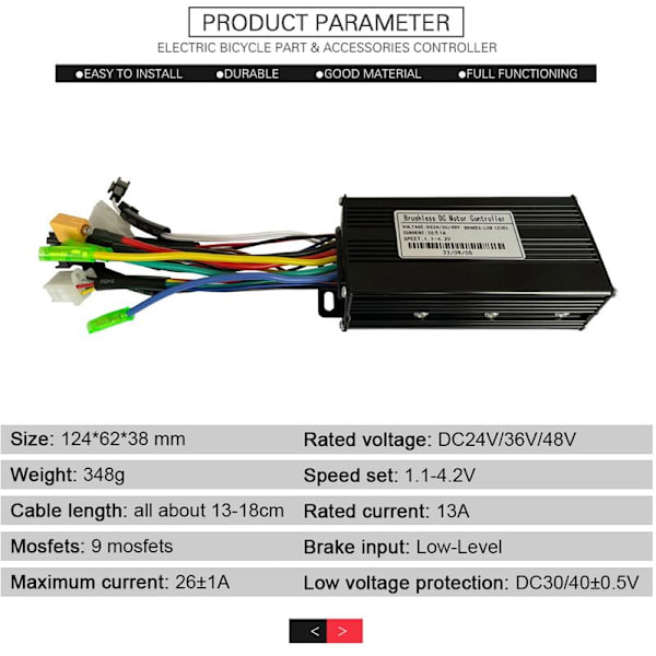 24V36V48V 500W 750W Børsteløs Hall Controller 126A Tre-Mode Sinus Bølge Controller Ebike Controller