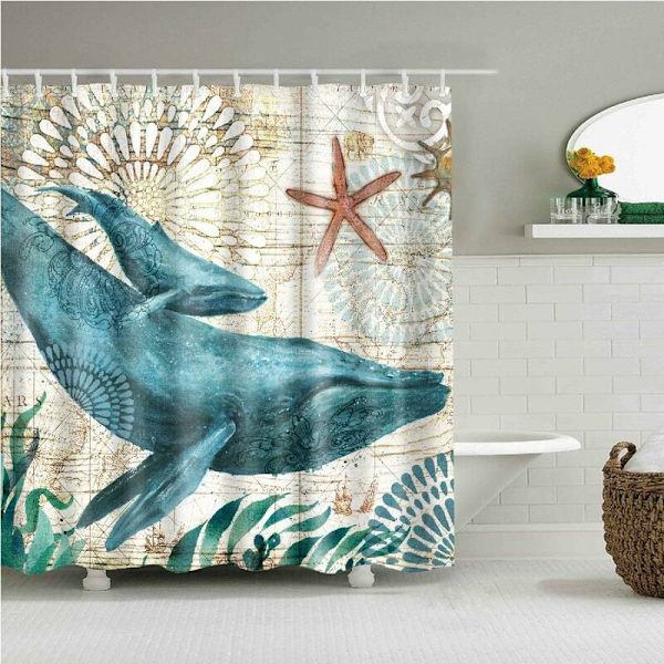 Duschdraperi Ocean Vattentät Mögelresistent Polyestertyg Badrum Set med Krokar (180x180H CM, Färgglad-Val)
