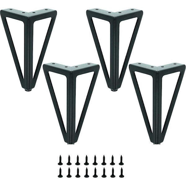 Set med 4 svarta metallbordben - Utbytbara möbelben - för soffbord/TV/soffa/säng och andra möbelben - med skruvar (15 cm)