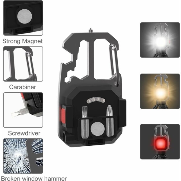 PCS Mini bærbar arbejdslampe 7 tilstande nøglering vandtæt lommelygte genopladelige inspektionslamper, med flaskeåbner, magnetisk base, til camping/R