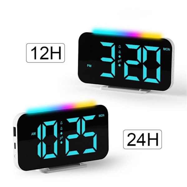 LED-digitaalinen herätyskello RGB-näytöllä ja ympäristövalaistuksella, elektroninen yövalo, pöytäkello, Time-B
