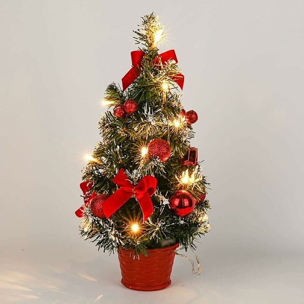 40 cm Mini Julgran med 30 LED-lampor, Bordlampa, Batteridriven Belysning, Liten LED Julgran för Hem, Kontor, Julfest