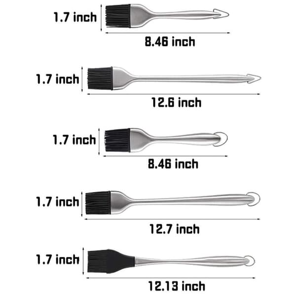 Basting Brush Set, 5-delt Pastry Børster, Rustfrie Stål Håndtak, Utskiftbare Silikonbust, Grill Baking Brush