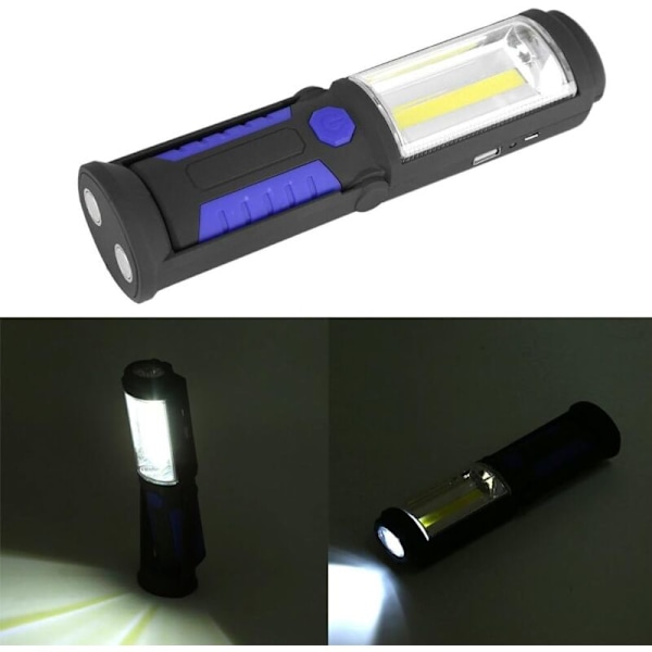 Laderbar LED arbeidslys med magnetiske LED-lommelykter 2200mah COB LED 650lm 3w for bil, garasje, verksted, camping, DIY (blå)