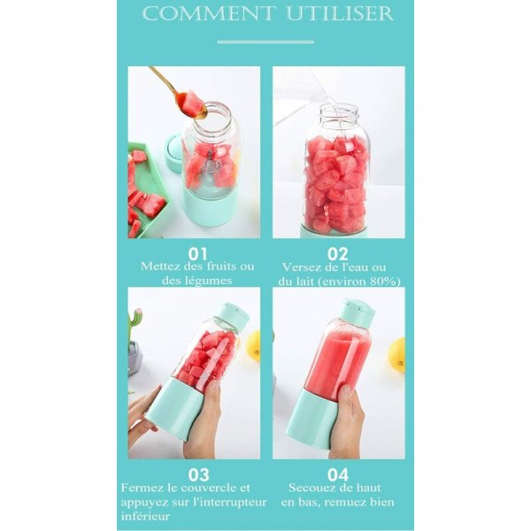 Bärbar Blender, Saftkopp med 450ml 6 Blad BPA-fri för Sport och Resor, Mini Blender för Smoothie och Milkshake, Julgåva Kvinna