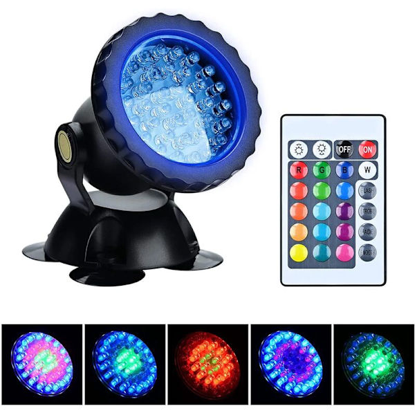 RGB Akvariumsprojektor, Vattentät Undervattenbelysning för Fisk, IP68 Vattentät LED-lampa med Justerbar Vinkel och Fjärrkontroll för Trädgårdsdamm