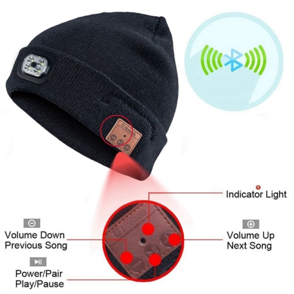 For skovling sne, vinter, varm, Bluetooth pandelampe, hue med LED musik cap, mikrofonhøjttalere og øretelefoner, B