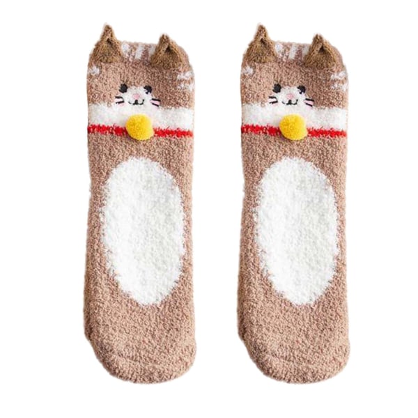 Smarte ullsokker Vintersokker for kvinner Høst og vinter Mid-Tube Sokker Cat Fleece Tykkede varme sokker (brune)