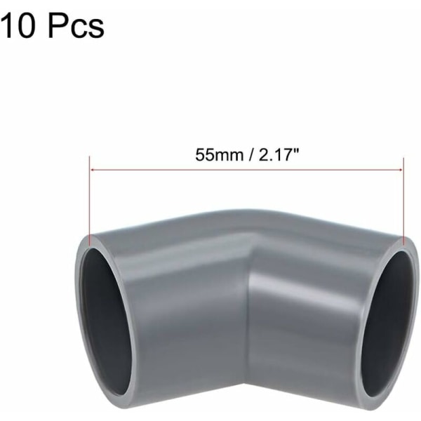 10 stk PVC-rørkobling 45 grader grå 25mm