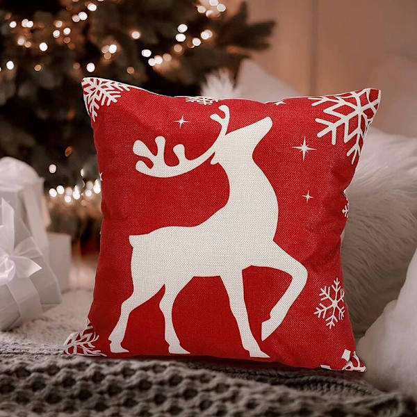 Juleputetrekk 18X18 Sett med 4 Juledekorasjoner Gårdshus Putetrekk for Hjemmedekor