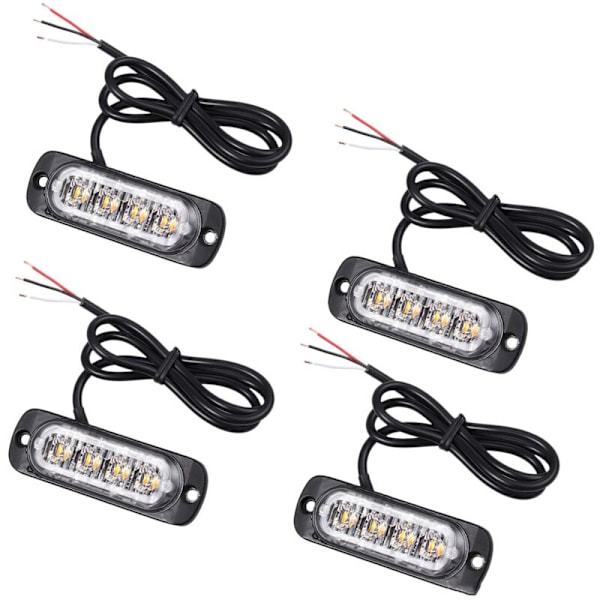 4 stk 4 LED gjenopprettingsstrobelys 12V 24V oransje sammenbrudd grill blinkende