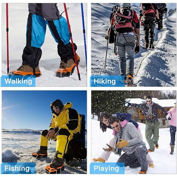 Traktions Pigge, Is & Sne Grib Kramper til Fodtøj med Rustfrit Stål Pigge til Gang, Jogging, Klatring, Vandreture på Sne og Is Sort XL
