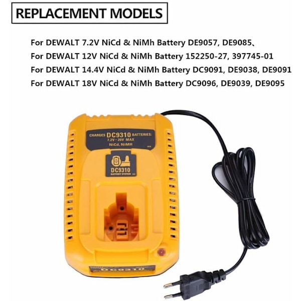 DC9310 DW9116 Ladere til Dewalt 7.2V-20V Ni-CD & Ni-MH Batterilader DC9096/DC9098/DC9099/DW9099/DE9095/DC9091 Batterier