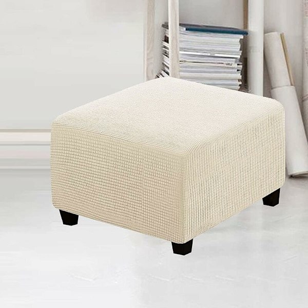 Stretchöverdrag, Fyrkantiga Spandex Skyddande Överdrag för Förvaringsfåtölj, Fotpall, med Elastisk Botten, för Möbel (Beige)